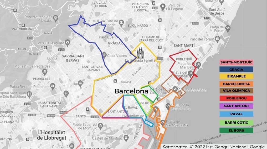 Barcelona Stadtteile Karte