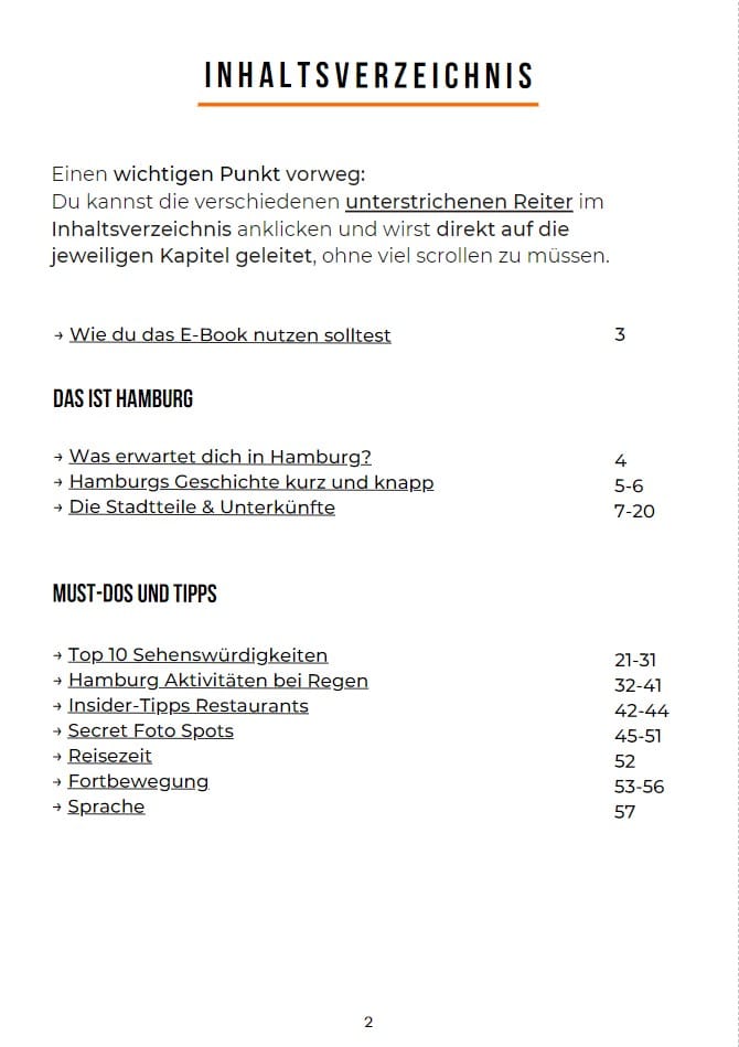 Hamburg Reiseführer Inhaltsverzeichnis